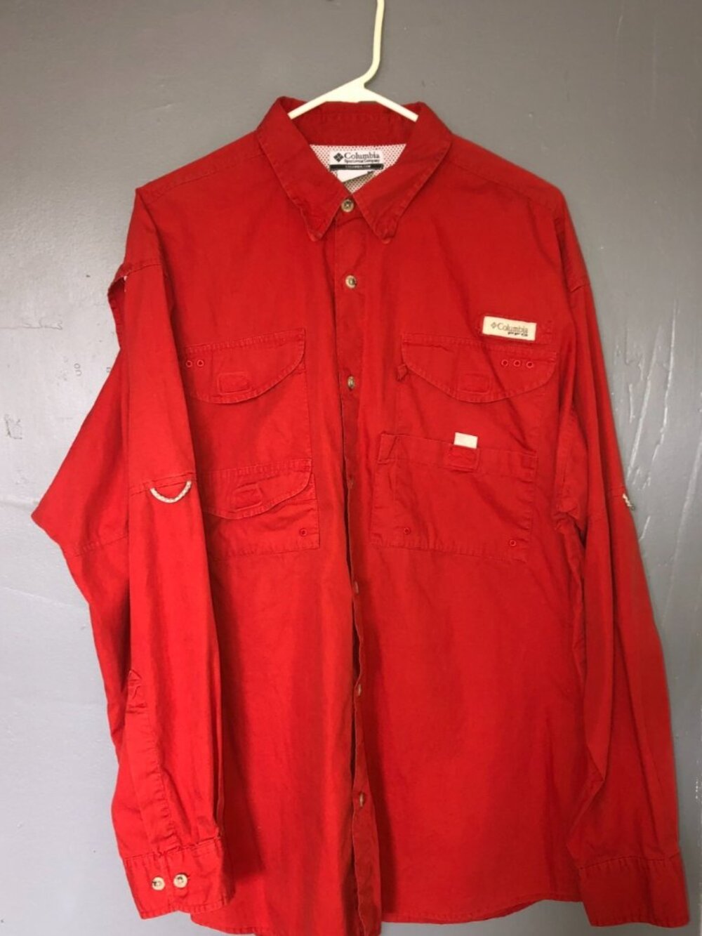 Columbia PFG Shirt Mens L Semi Faded Red 100% Cotton Performance Fishing Gear